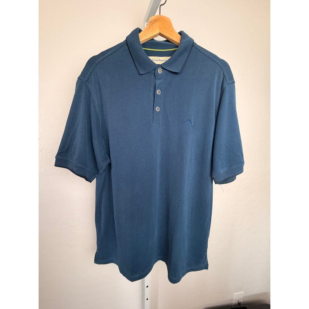 Tommy Bahama Polo Shirt XL Blue Textured Modal Blend Short Sleeve